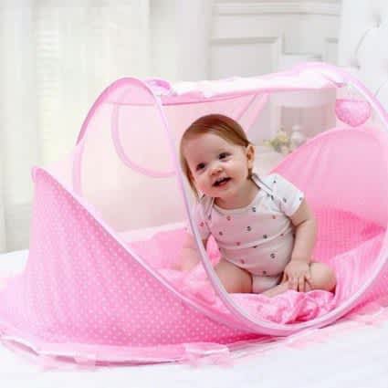 Baby 3-In-1 Cushion Mat and Pillow With Mosquito Net ( CHOOSE BLUE OR PINK )_1