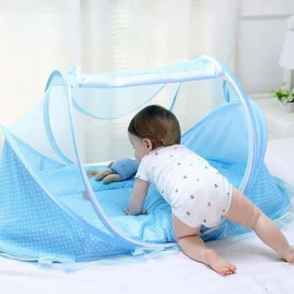Baby 3-In-1 Cushion Mat and Pillow With Mosquito Net ( CHOOSE BLUE OR PINK )_2