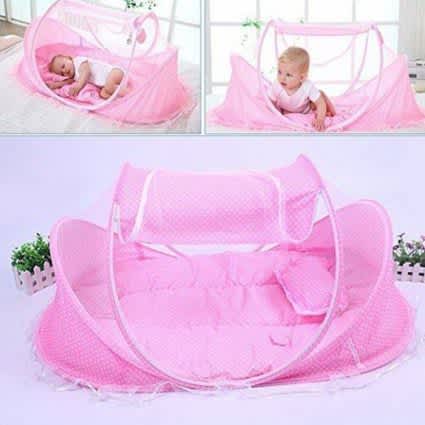 Baby 3-In-1 Cushion Mat and Pillow With Mosquito Net ( CHOOSE BLUE OR PINK )_3