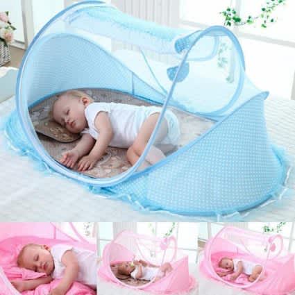 Baby 3-In-1 Cushion Mat and Pillow With Mosquito Net ( CHOOSE BLUE OR PINK )_0
